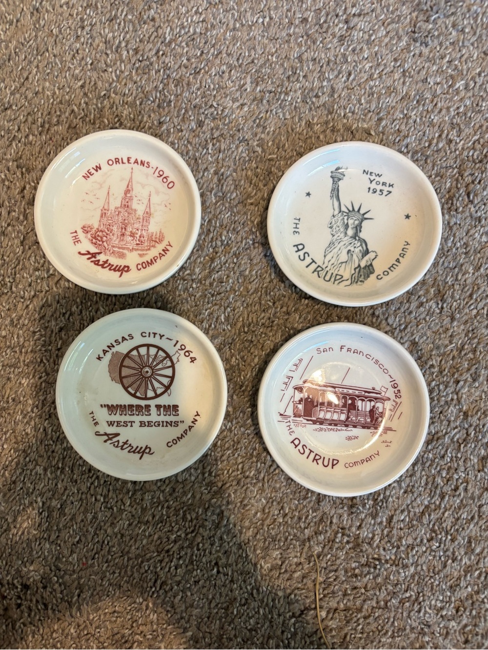 Vintage Souvenir Ceramic Dishes - White with Red and Black Prints
